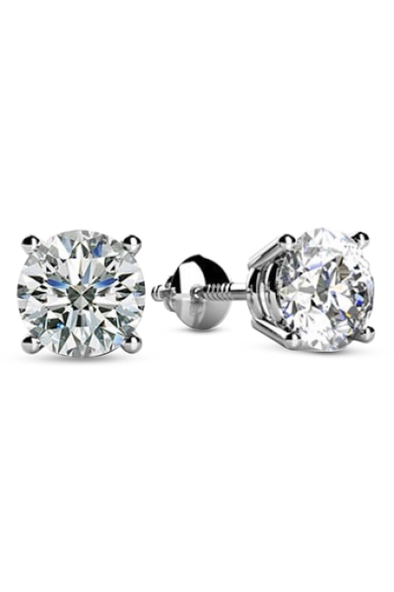 1 to 6 Carat IGI Certified LAB GROWN Round Diamond Stud Earrings for Women 4 Prong Screw Back (D-E Color, VS1-VS2 Clarity) Platinum Round Shape 1 Carat