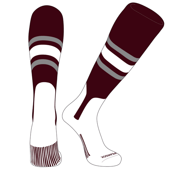 PEAR SOX OTC Baseball Softball Stirrup Socks (B, 7in) Maroon,  Silver, White