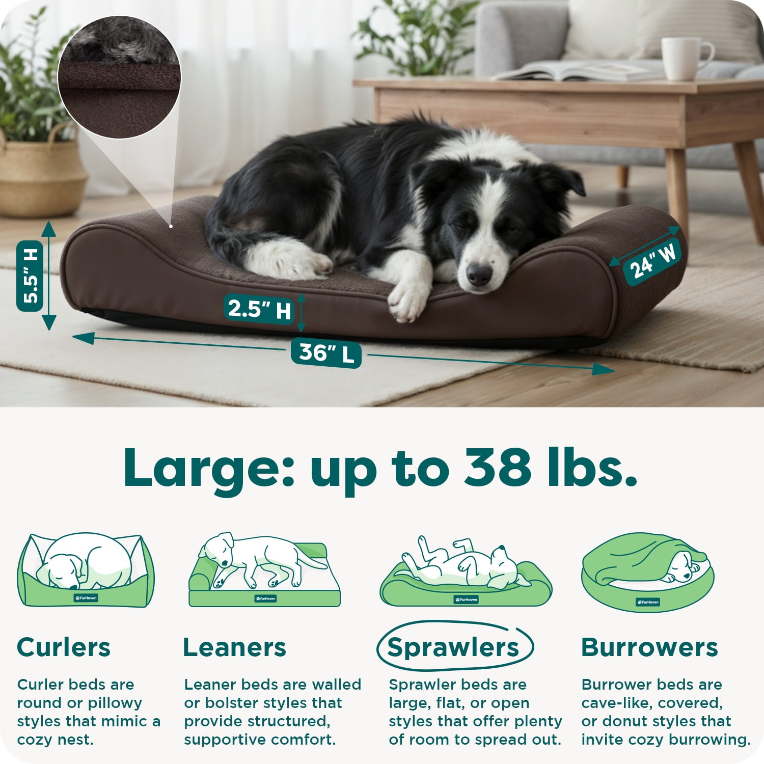 FurHaven Orthopedic Dog Bed for Large/Medium Dogs, Luxe Lounger Contour Mattress with a Solid Orthopedic Foam Slab for Joint Support, Removable Washable Cover, Large, Plush Suede, Chocolate