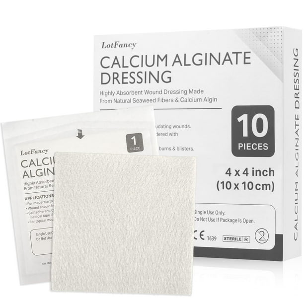 Apósito para heridas LotFancy, alginato de calcio, 4 x 4 unidades, paquete de 10