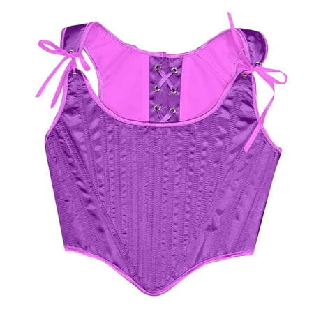 JULMCOMO Overbust Corset Tops for Women Bustier Shapewear Lingerie Lace Trim Floral Waist Training Cincher Push Up Bodysuit Purple 2XL