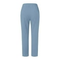thumbnail image 5 of Mohiass Striped Linen Pants Women Side Button Elastic Waist Capri Gauze Pants Lightweight Summer Beach Cropped Trousers 2025 Sky Blue 2XL, 5 of 5