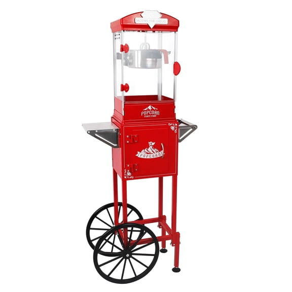 Stirring Popcorn Maker, Commercial Popcorn Machine, 10Oz Kettle on Wheels, 32 Cups per Batch, 3-Switch Glass Door Cart with Scoop and Spoons