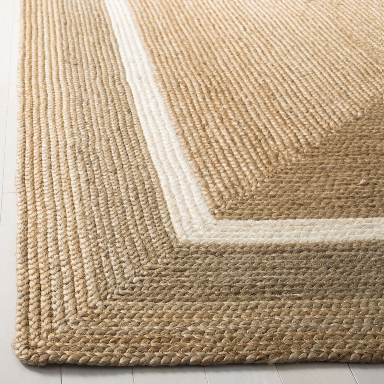 SAFAVIEH Natural Fiber Darrin Geometric Braided Jute Area Rug, Natural/Grey/Ivory, 8'x10'