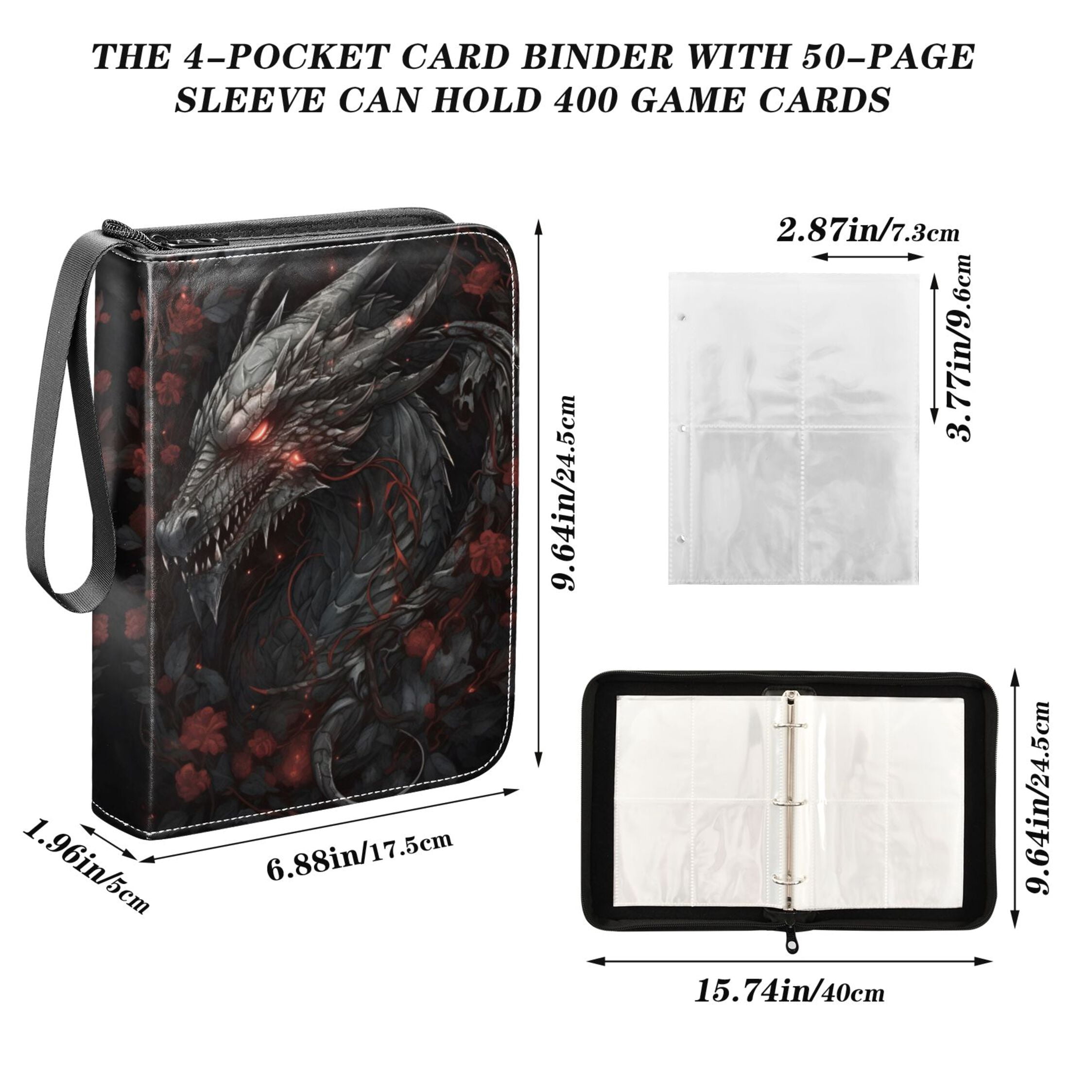 ALAZA Dragon in Flower Trading Card Binder 4 Pocket Cards Collection Album 400 Folder Holder