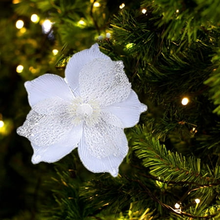 

Led Night Light Gold Powder Christmas Flowers Red Yellow And White Artificial Flowers Christmas Tree Accessories Christmas Tree Hangings Shooting Props Decoration