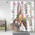 thumbnail image 2 of Easter Shower Curtain Bunny Flowers Shower Curtains for Bathroom Decor Gray Plaid Spring Plants Leaves Bath Curtains Sets for Spring Easter Bathroom Decor Fabric Waterproof Small Stall 36" X 72", 2 of 6