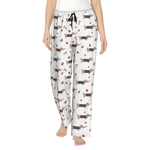Fotbe Dachshund Dog Pantalones de Pijama para Mujer, Pantalones de Dormir, Pantalones Pj con Cordón y Bolsillos-Small
