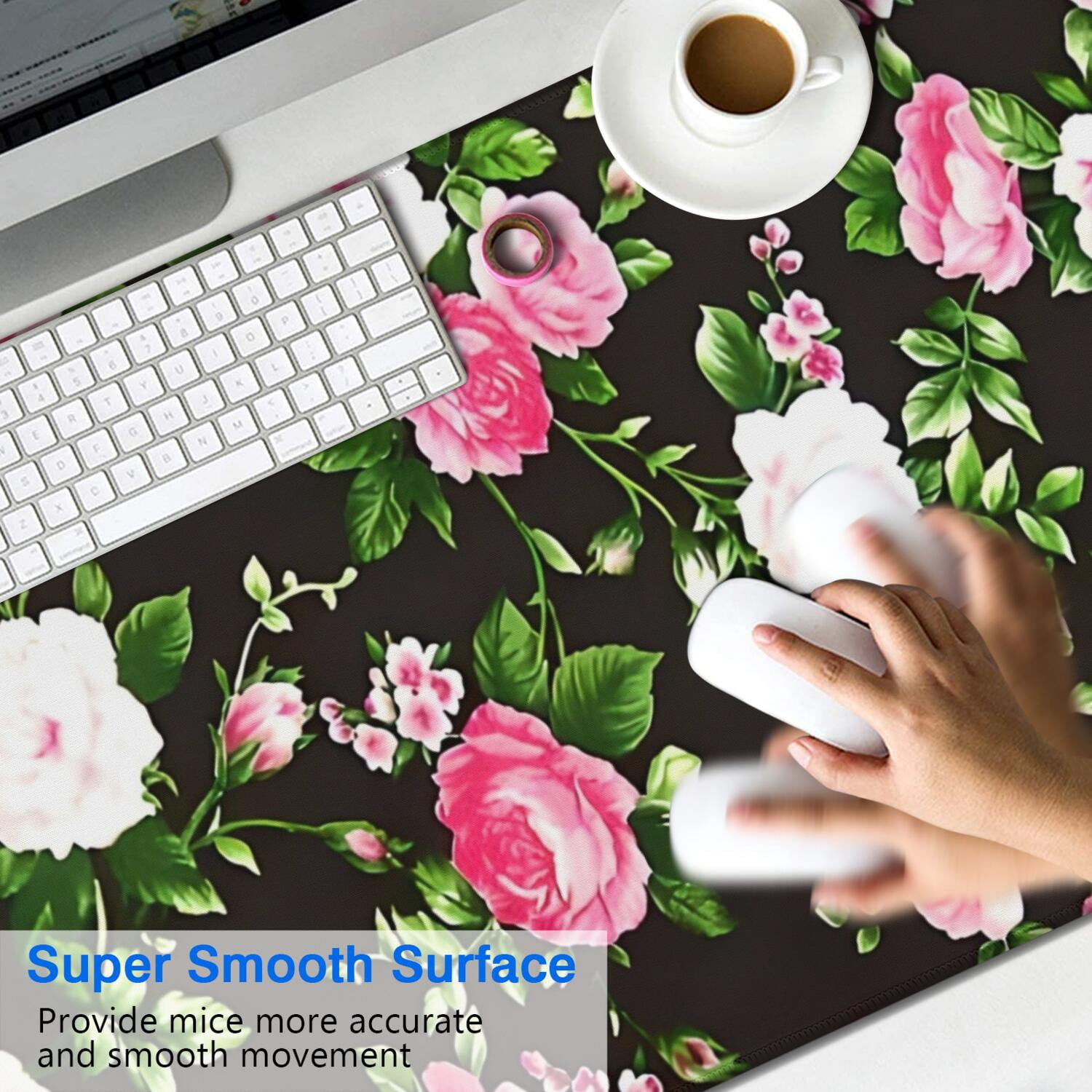 Long Mouse Pads for Desk,Pioneer Flower Floral Print Pattern Desk Mats on Top Of Desks, Desk Mouse Pad Extra Large with 3mm Non-Slip Base and Stitched Edge for Gaming,Office,Work,Home 47.3"x23.6"