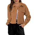 thumbnail image 3 of CILENON Chaquetas De Mujer Women's Solid Short Corduroy Single Breasted Lapel Baggy Long Sleeved Double Pocket Coat (Khaki,XXL), 3 of 4