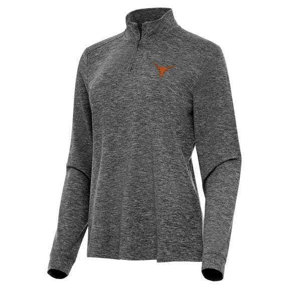 Women's Antigua  Heather Black Texas Longhorns Mentor Long Sleeve Quarter-Zip Mock Polo