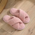 thumbnail image 1 of Pantuflas de algodón con tiras cruzadas de piel para mujer Pantuflas de algodón largas y agradables para la piel para mujer, 1 of 6