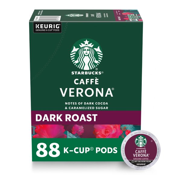(4 pack) Starbucks Caffè Verona, Dark Roast Coffee, Keurig K-Cup Single Serve Coffee Pods, 22 Count