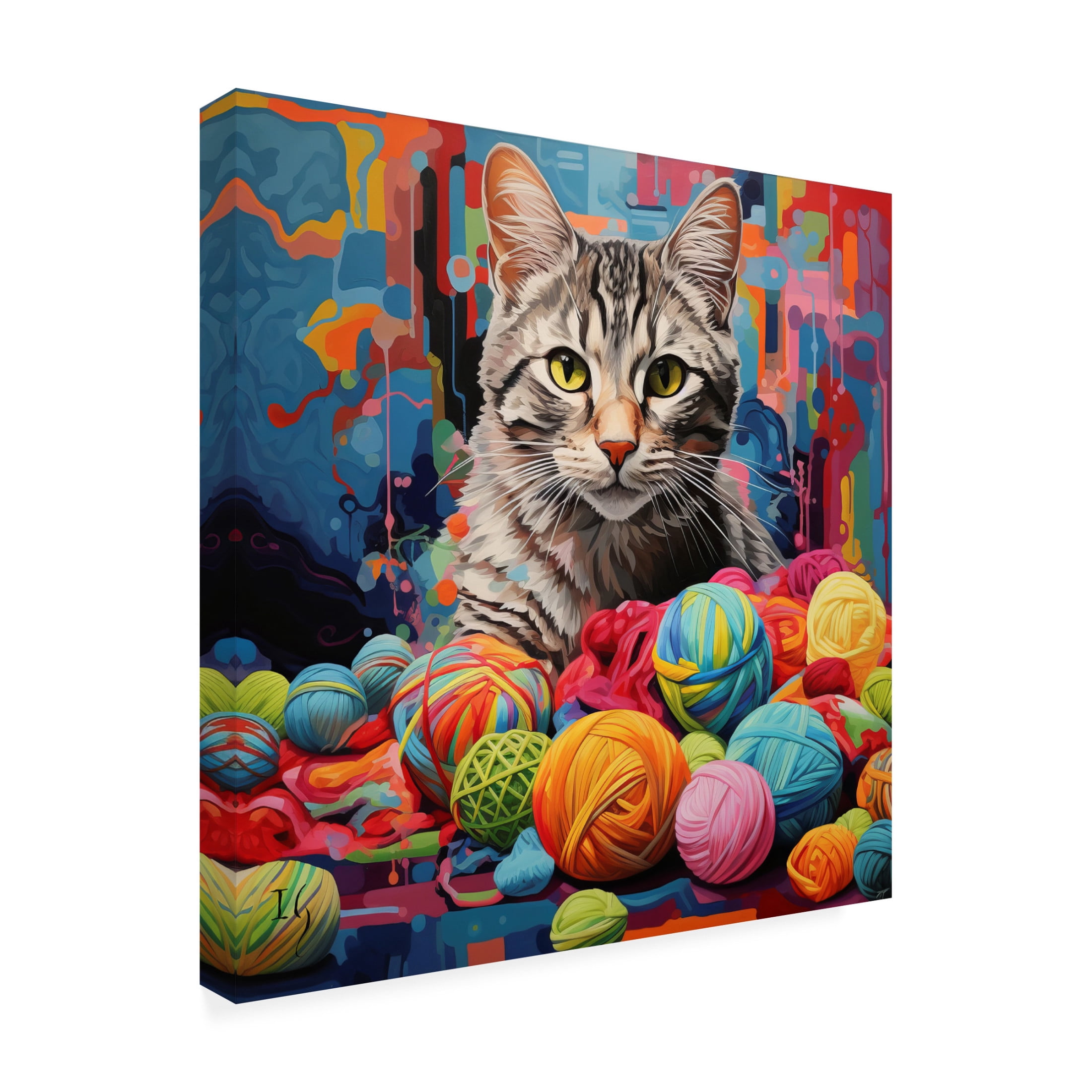 Canvas Wall Art - Ivan Guaderrama 'Kaleidoscope Kitty' Wall Art for Living Room, Bedroom, or Office Décor by Trademark Fine Art - 14 x 14 Inches