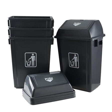 13 Gallon Plastic Trash Can with Lid, 4-Pack Large Kitchen -Top Garbage Can, Gray