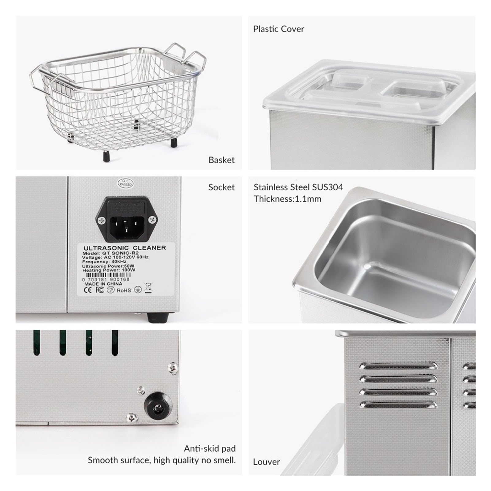 Digital Ultrasonic Cleaner Bath 2L 50W 99Min Timer Heating Degas Glasses Manicure Jewelry Ring Watches Denture Necklace ,Strong Cleaning