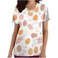 thumbnail image 2 of Easter Scrub Tops for Women V-Neck Short Sleeve with Pockets Tulip and Striped Egg Pattern Professional Stretch Medical Nursing Workwear Clothes, 2 of 5