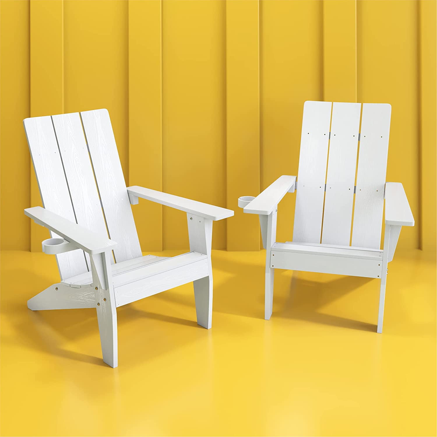 WINSOON All Weather HIPS Adirondack Chair with Cup Holder set of 2, Outdoor Patio Chairs, White