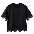 thumbnail image 4 of Women's Summer Solid Color Lace Short Sleeve Crew Neck T-Shirt Top, 4 of 5