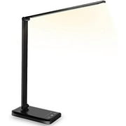 LED Desk Lamp, Eye-Caring Table Lamps for Studying and Working,5 Modes, 10 Brightness Levels, Touch Control, Adjustable Desk Light with USB Charging Port, Auto Timer 30 / 60min, Black