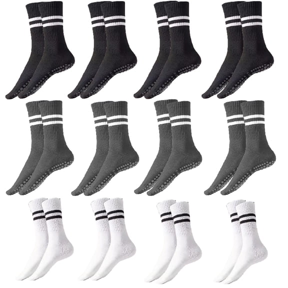 12 Pairs Pilates Socks with Grips for Women Non Slip Grippy Socks Soft Yoga & Barre Sock for Athletic Workout Hospital Gym