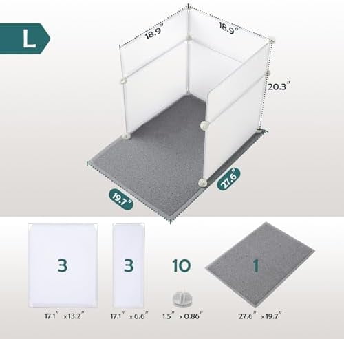 Cat Litter Box Enclosure Splash Guard Large L19×W19×H20 inch, Light Weight Plastic Sheets with Cat Litter Mat Easy Clean (White)