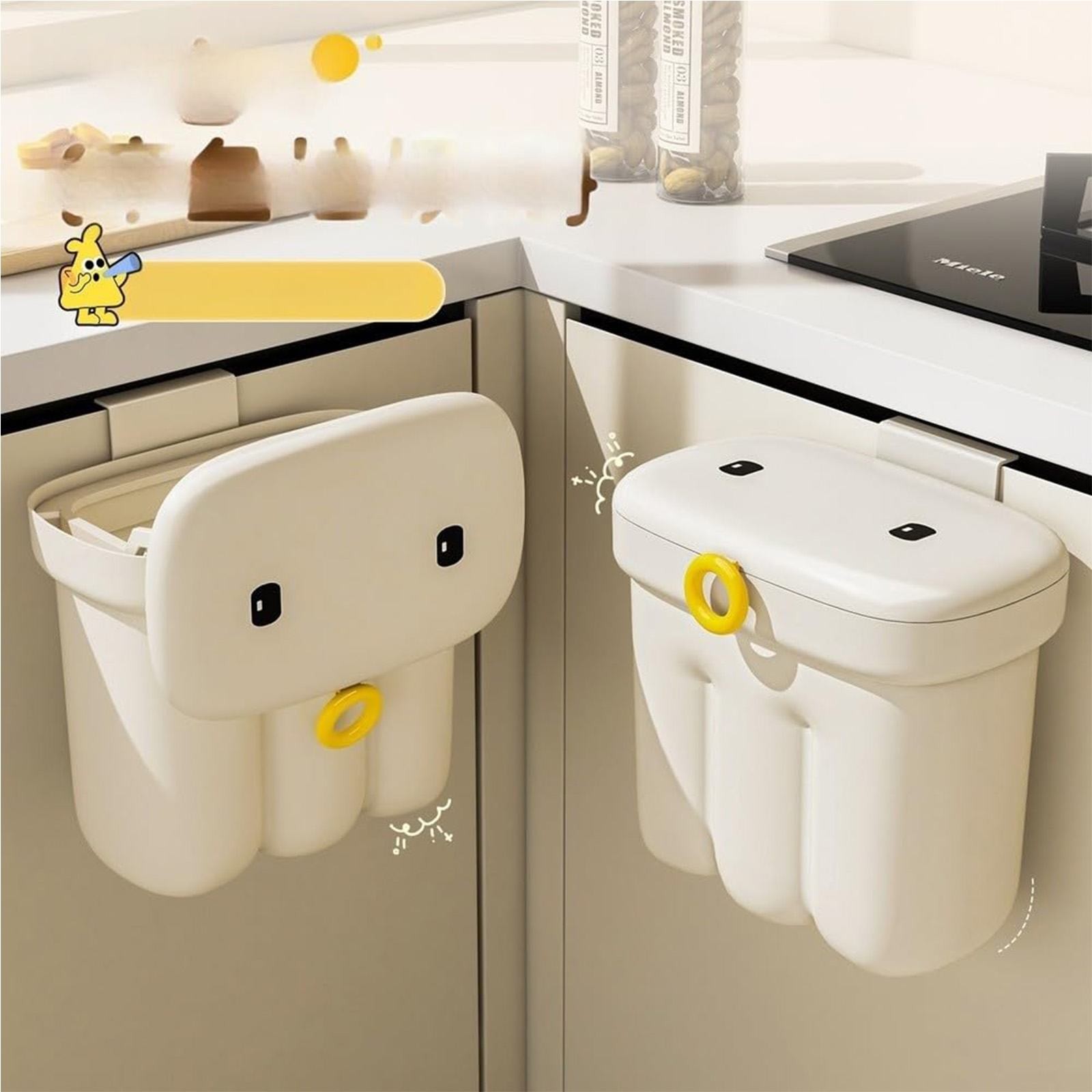 Hanging Trash Can with Lid, Kitchen Waste Bins, Wall Mounted Garbage Can, Small Plastic Waste Basket, Garbage Can with Lid for Kitchens,Cabinet Door, Bathroom,Office, 9.05X5.11X9.84inch