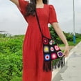 thumbnail image 5 of Women Crochet Shoulder Bag, Boho Casual Handbag, Ethnic Style Woven Handmade Hollow Out Knitting Bag, Tassel Purse Black, 5 of 7