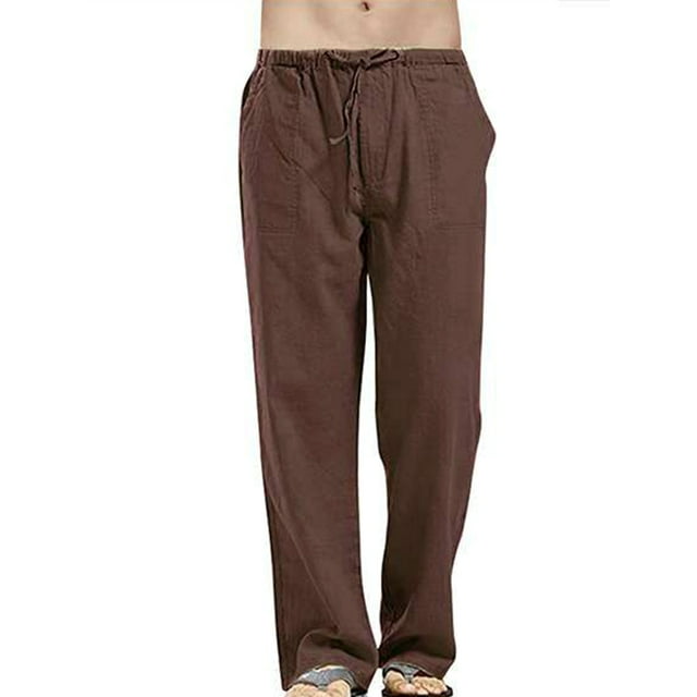 Innerwin Pants Drawstring Mens Trousers Jogger Solid Color Leisure Bottoms Brown 5XL