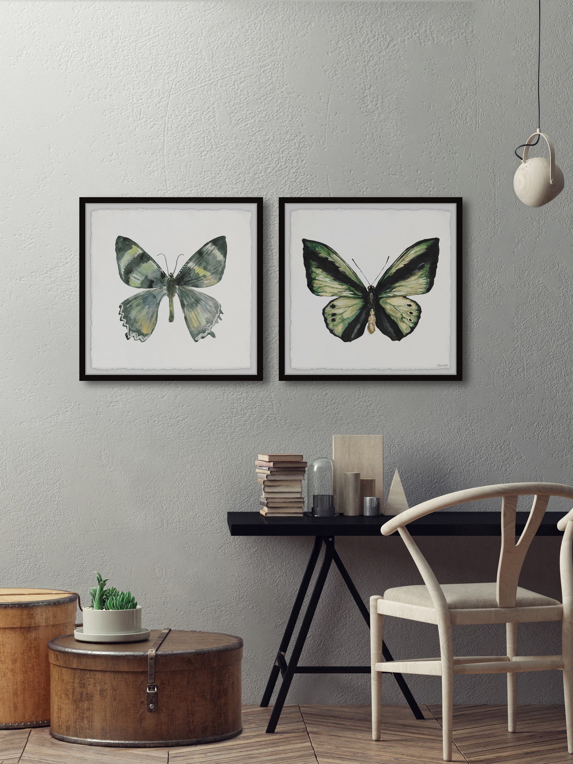 Marmont Hill Lovely Green Butterflies Diptych, 12" x 24"