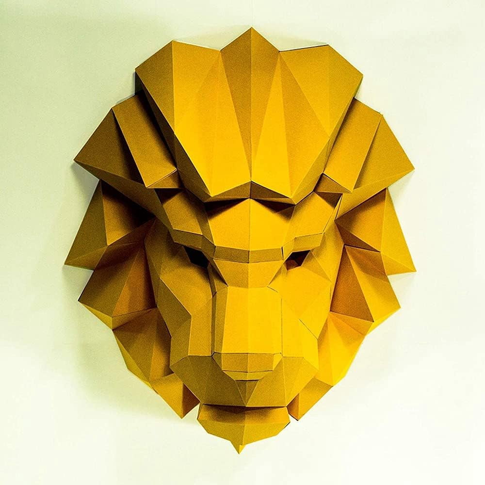 3D Paper Animals, DIY Papercraft, Lion Head 3D Origami Wall Decoration, Handmade Embellishment Birthday Gift