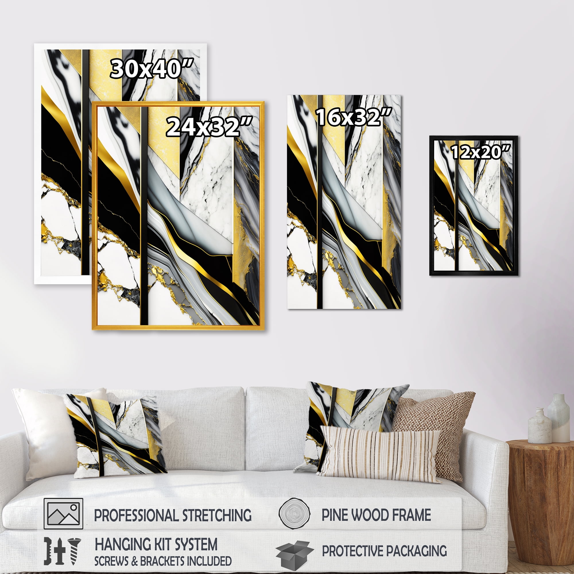 Designart Abstract Geode Geometric Marble Grey II Canvas Wall Art