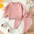 thumbnail image 2 of Splozh Newborn Baby Boy Clothes Toddler Baby Boy Girl Clothes Solid Color Long Sleeve Pullover Sweatshirt Jogger Pants Set 2Pcs Spring Outfit Pink,18-24 Months, 2 of 9