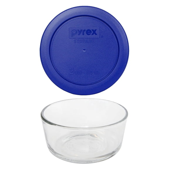 Pyrex 7200 2-Cup Glass Storage Bowl and 7200-PC Cadet Blue Plastic Lid