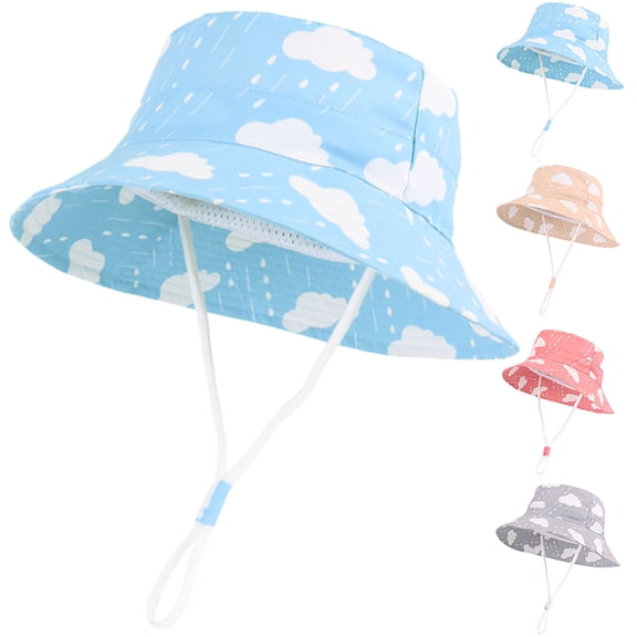 SGFCWSX Kids Bucket Hat Wide Brim UV Protection Print Chin Strap Breathable Mesh Summer Outdoor Beach Sun Hats for Boys Girls Blue Size 1-2 Years
