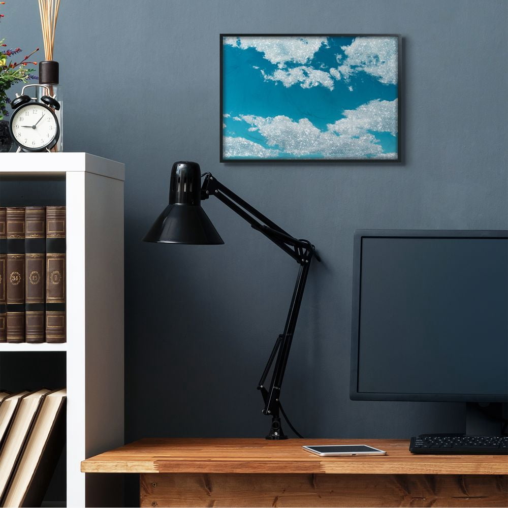 Stupell Industries Glam Sparkle Clouds across Blue Sky Glitz Framed Wall Art Design by Ziwei Li, 16" x 20", Black Framed