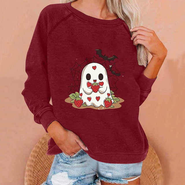 Ailaofu Halloween Sweatshirts for Women Ghost Pumpkin Sweater Cute Spooky Coffee Graphic Pullover Shirts