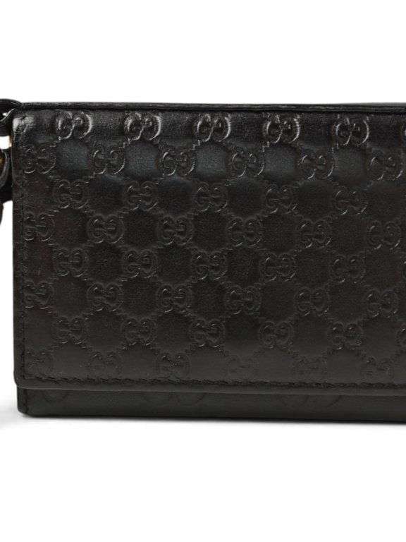 Pre-Owned Gucci Card Case Coin Purse GUCCI Mini Wallet Microguccissima 323401 Leather Black