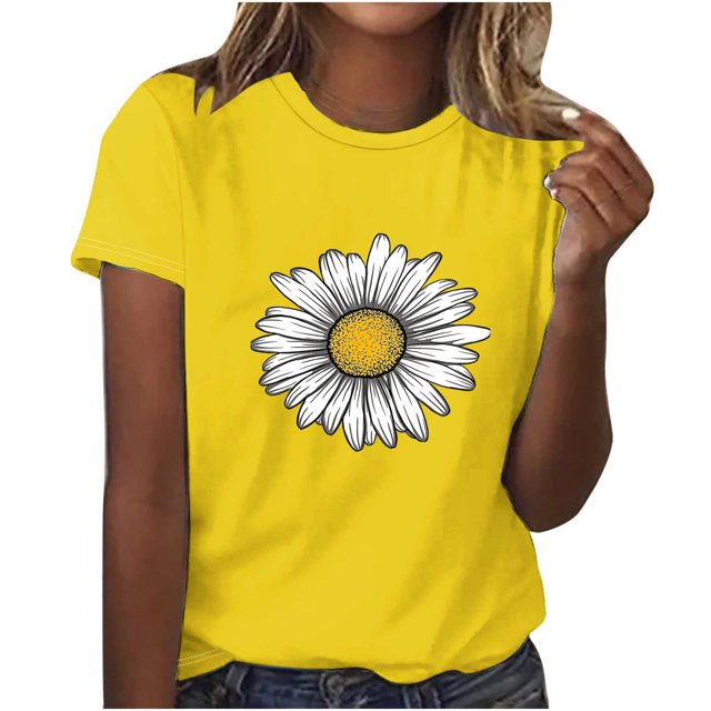 Womens Casual Print Pullover Round Neck Short Sleeved Top