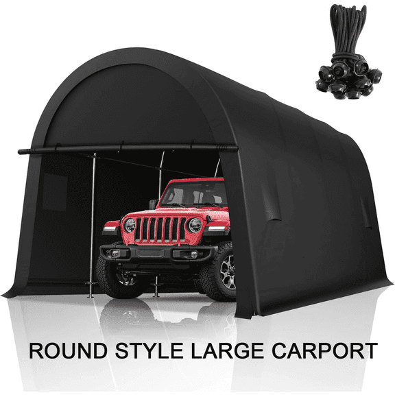 COBIZI 12x20 Heavy Duty Carport Canopy Portable Garage with Double Zippered Roll-up Doors & Vents, Round Style Roof Car Canopy Car Garage Upgrade Waterproof for Cars, Boats, Trucks, Gray
