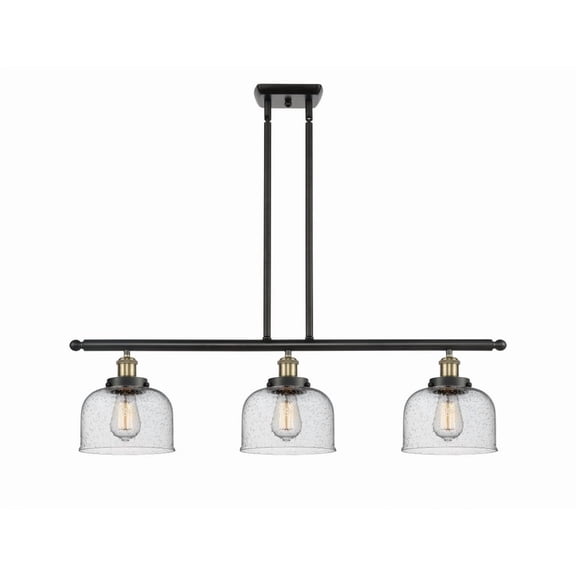 916-3I-BAB-G74 Innovations Lighting Bell - 3 Light Stem Hung Island In Industrial Style-11 Inches Tall and 36 Inches Wide-Black Antique Brass