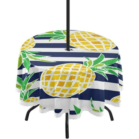 

Hyjoy 60 Cartoon Pineapple Outdoor Round Tablecloth Waterproof Stain-Resistant Non-Slip Circular Tablecloth with Umbrella Hole and Zipper for Tabletop Backyard Party BBQ Decor