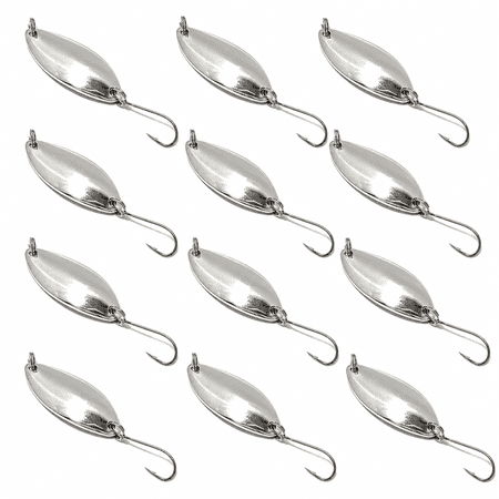 CATPAN Fishing Spoon Lures 12 Pack 2.5g Silver Metal Spoon Baits with Single Hooks 32 x 13mm Reflective Casting Lures for Lake River Pond and Dock Fishing