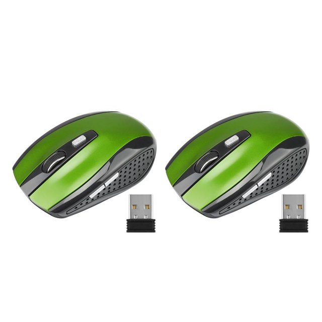 crativent Computer 2.4Ghz Wireless Optical Mouse Quick Speed 6 Buttons Plastic Gaming Mice DPI Adjustable Portable Accessory Green 2Set