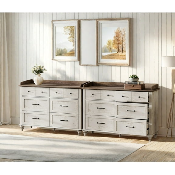 Dresser with 12 Drawers for Bedroom with Ample Drawer Space Antique White Dresser, Farmhouse Storage Dresser for Closet