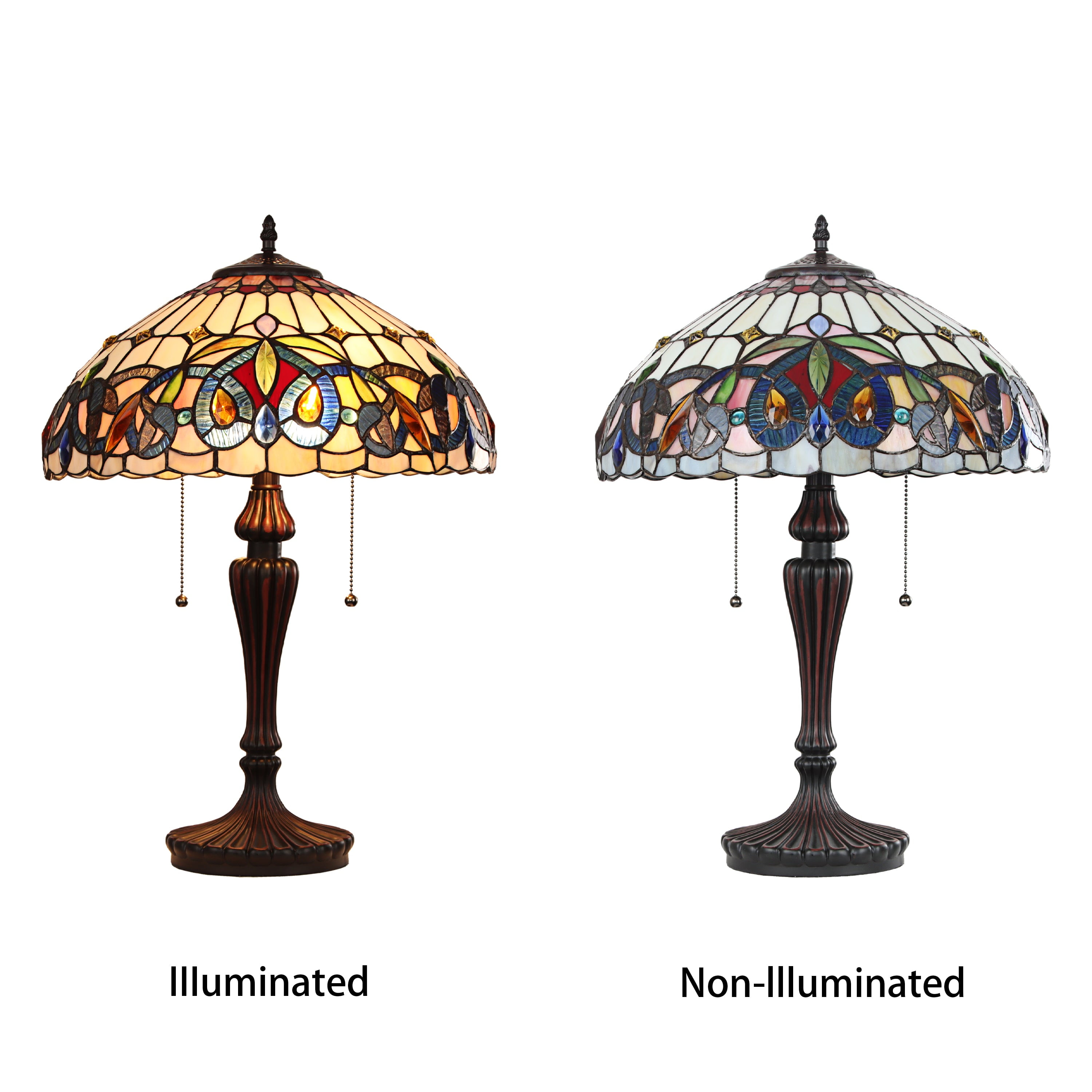 Radiance Goods Victorian Tiffany-Style Dark Bronze 2 Light Table Lamp 16" Wide