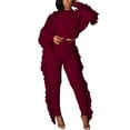 thumbnail image 3 of DDAPJ pyju Women's 2 Piece Outfits Casual Sweater Sets Cropped Knit Tops and High Waisted Pants Matching Set Tassels Y2K Tracksuits Wine XXL, 3 of 8