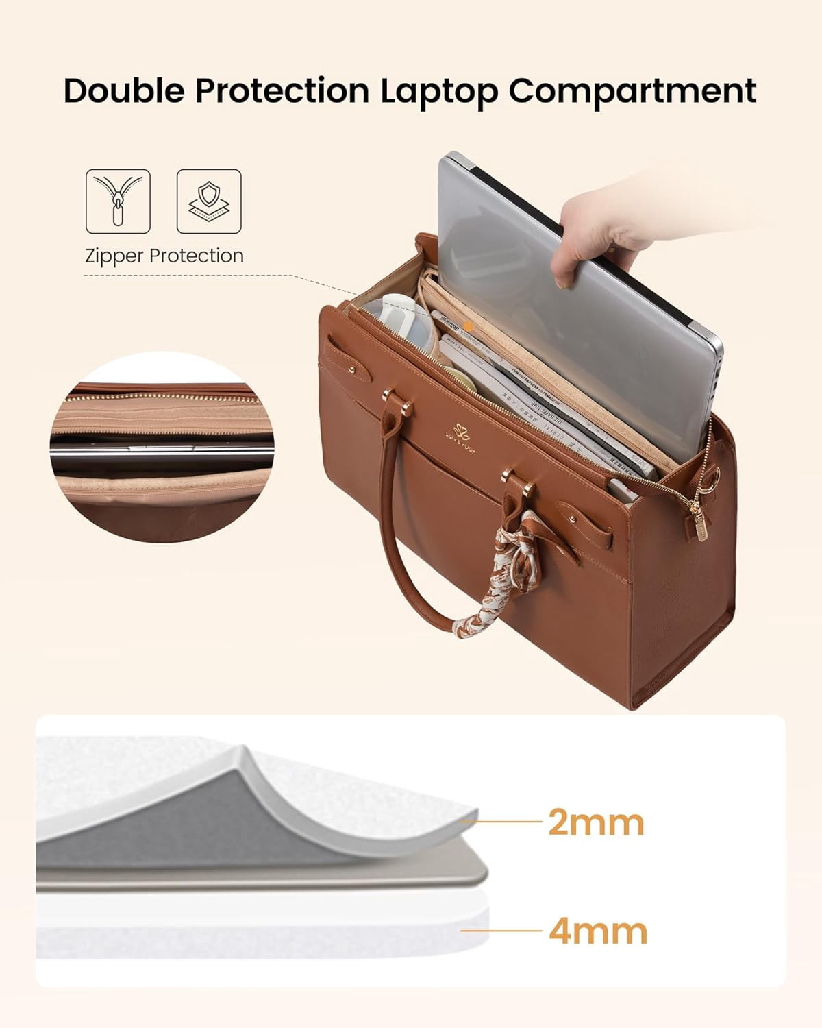 LOVEVOOK Laptop Tote Bag for Women, PU Leather Work Bag Waterproof Briefcase Handbag for Teacher Business with Silk Scarf