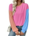 thumbnail image 4 of Womens Long Sleeve Tops Fall Fashion 2025 Crewneck Color Block Ribbed Knit Casual Loose Fit Pullover Shirts Hot Pink L, 4 of 6
