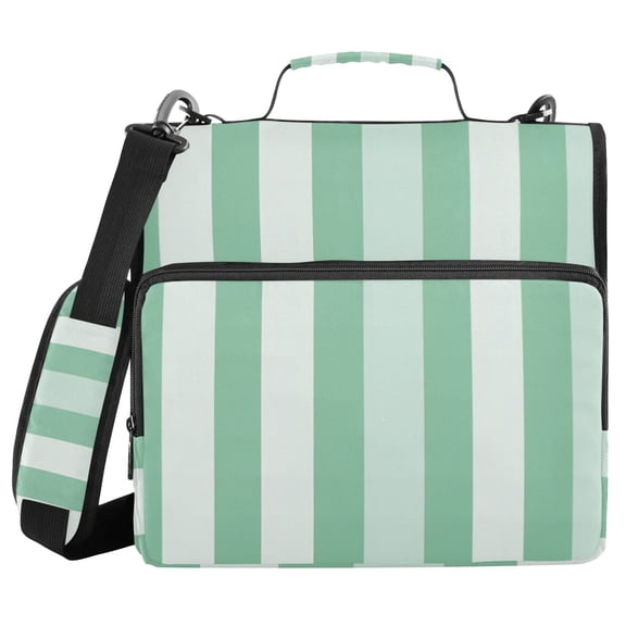 Mint Green Broad Stripes Binder Bag with Shoulder Strap 3 Ring Zipper Binder File Folder Document Storage
